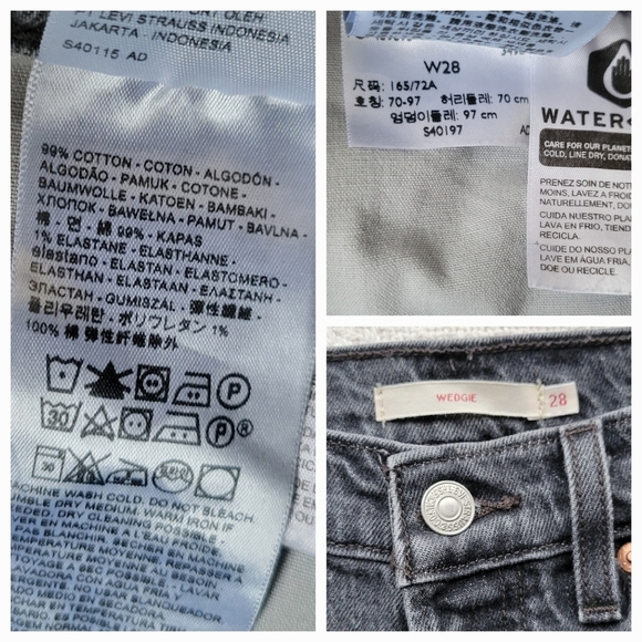 Levi's Wedgie Knee High Waisted Cotton Denim Jeans- Washed Black - Picture 6 of 9